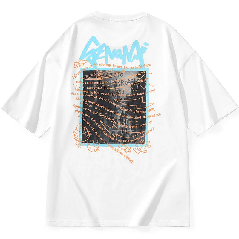 Street Style Graffiti Letter Print Cotton T-Shirt
