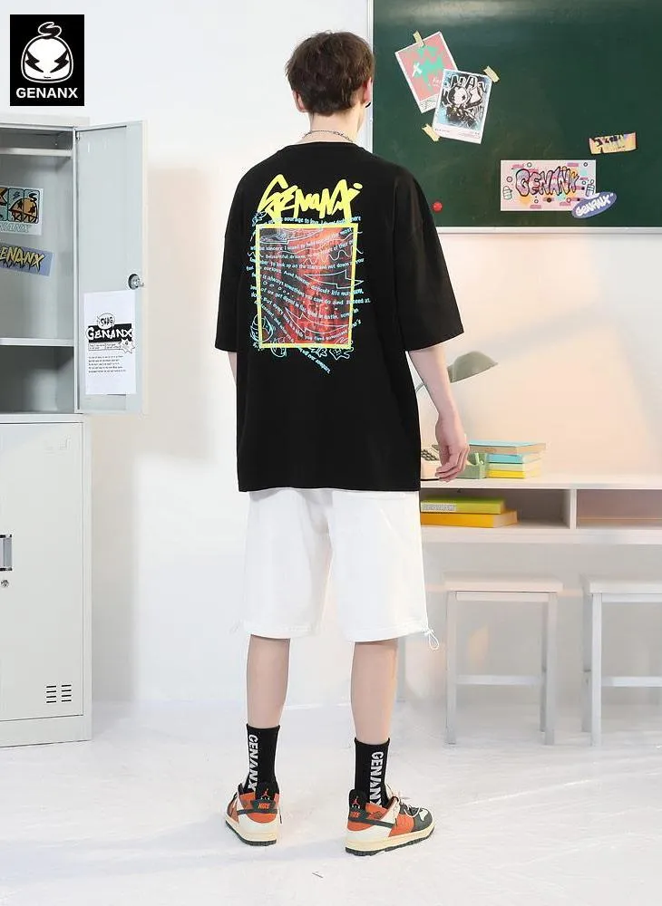 Street Style Graffiti Letter Print Cotton T-Shirt