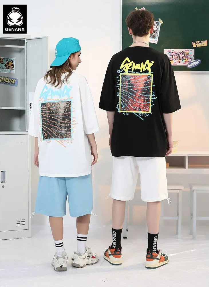 Street Style Graffiti Letter Print Cotton T-Shirt