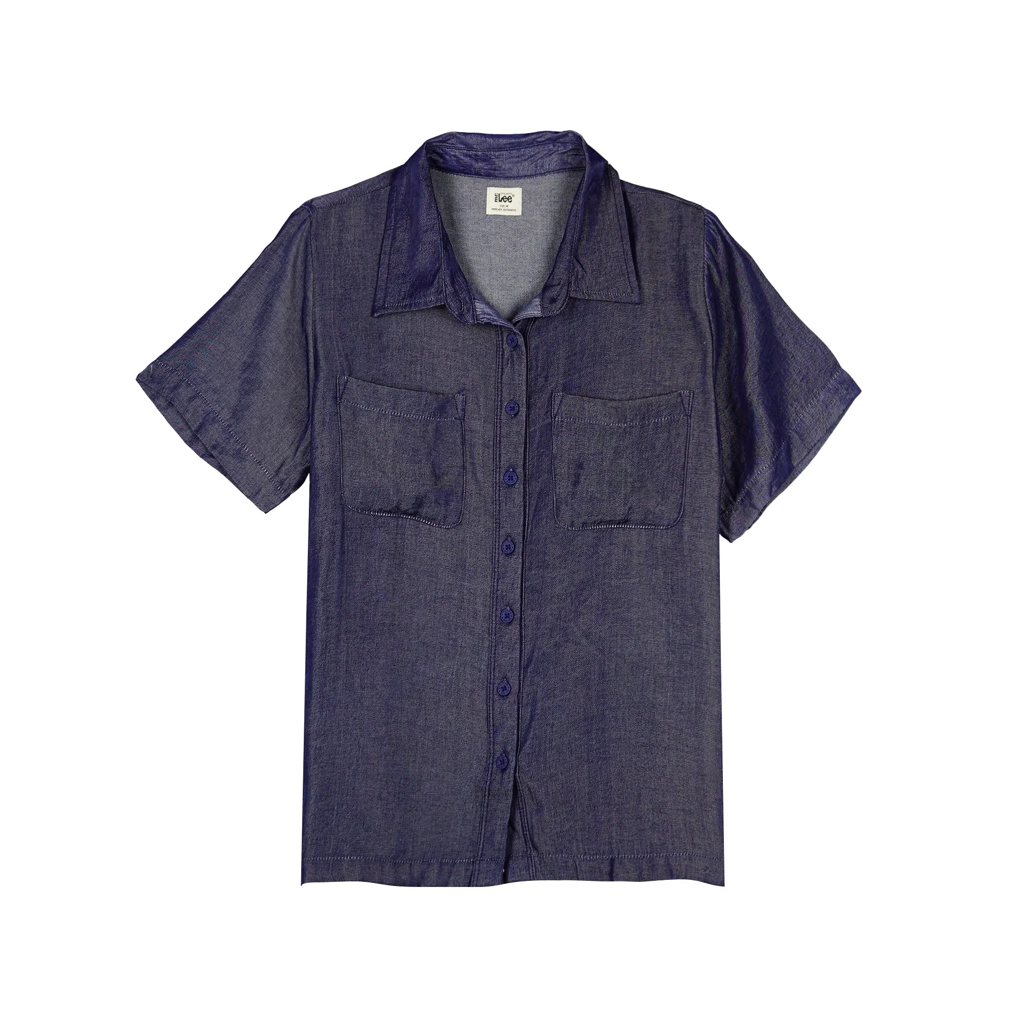 Stylistic Mr. Lee Ladies Basic Woven Button Down Short Sleeve for Women Trendy Fashion High Quality Apparel Comfortable Casual shirt for Women Relaxed Fit 145671 (Blue)