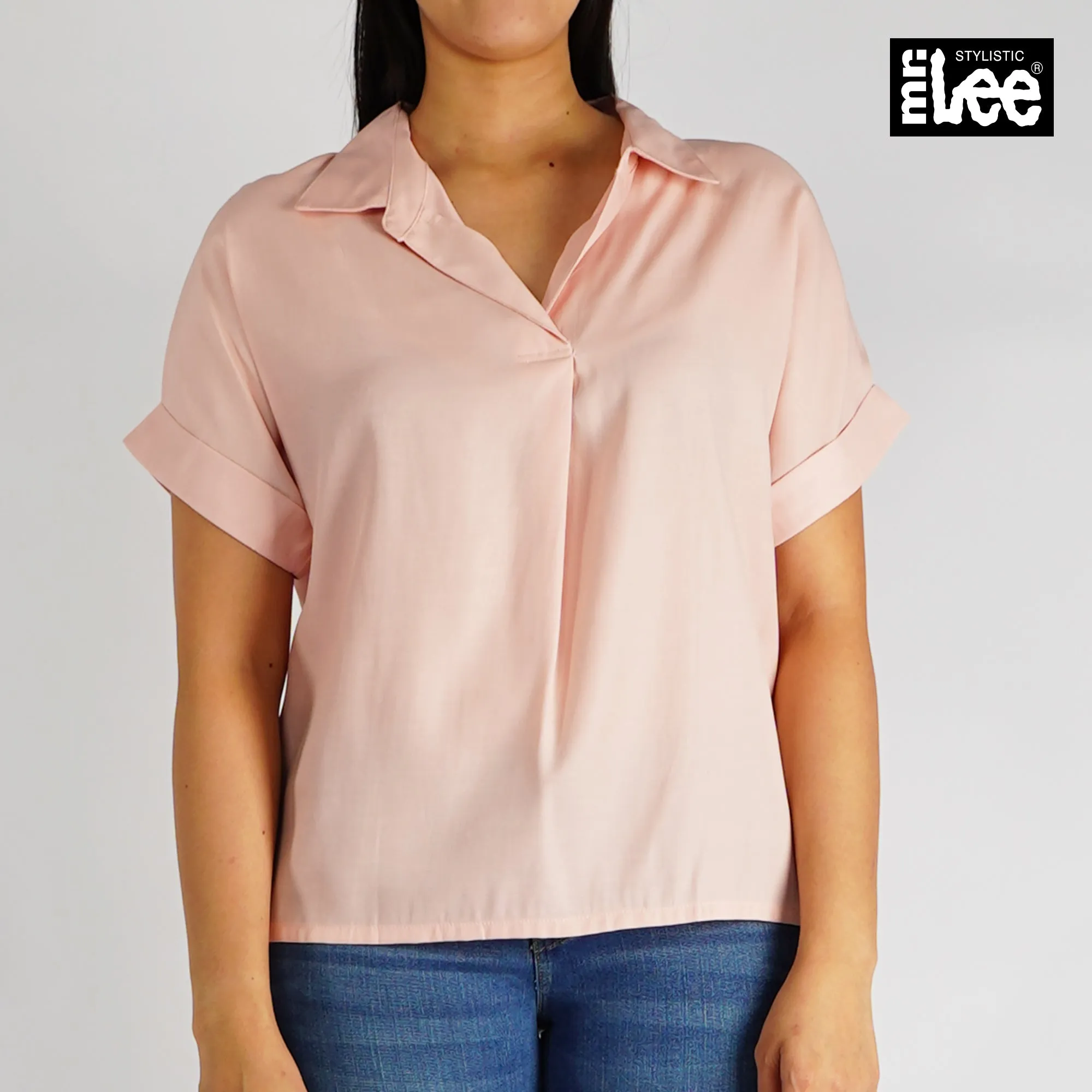 Stylistic Mr. Lee Ladies Basic Woven for Women with Collar Trendy Fashion High Quality Apparel Comfortable Casual Shirt for Women Relaxed Fit 142974 (Pink)