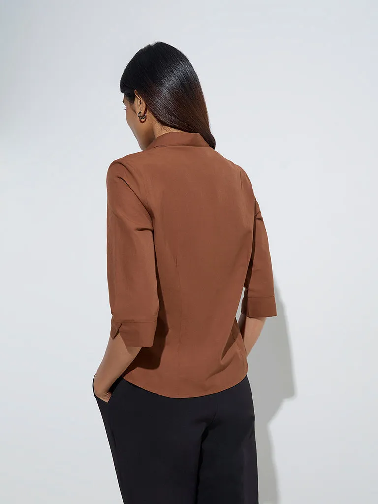 Wardrobe Brown Solid Shirt