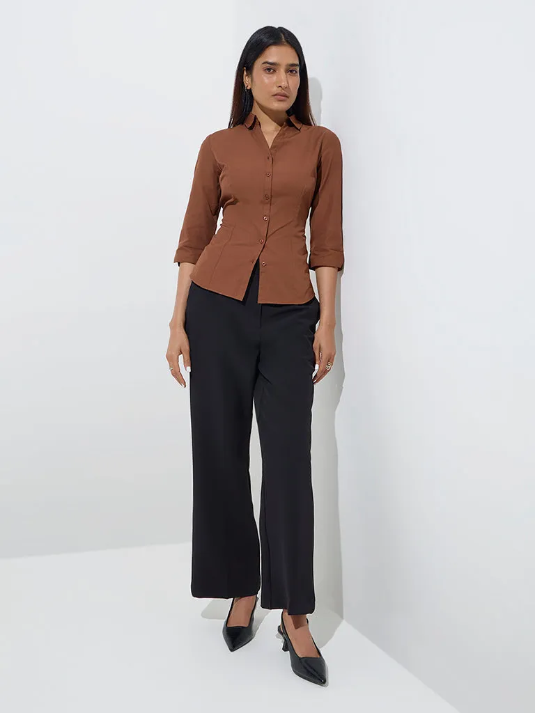 Wardrobe Brown Solid Shirt
