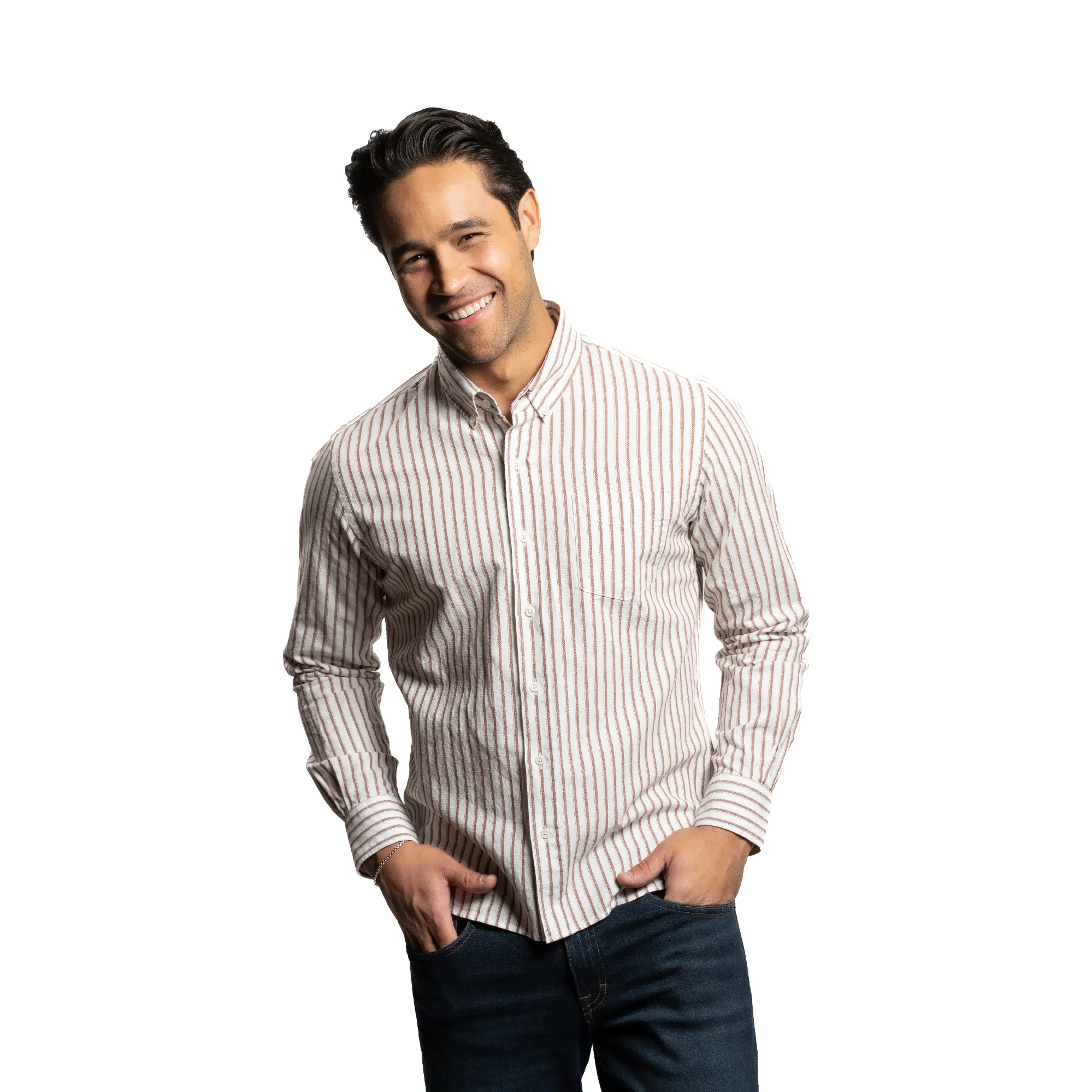 Weekend Linen Shirts - White Burgundy Stripe