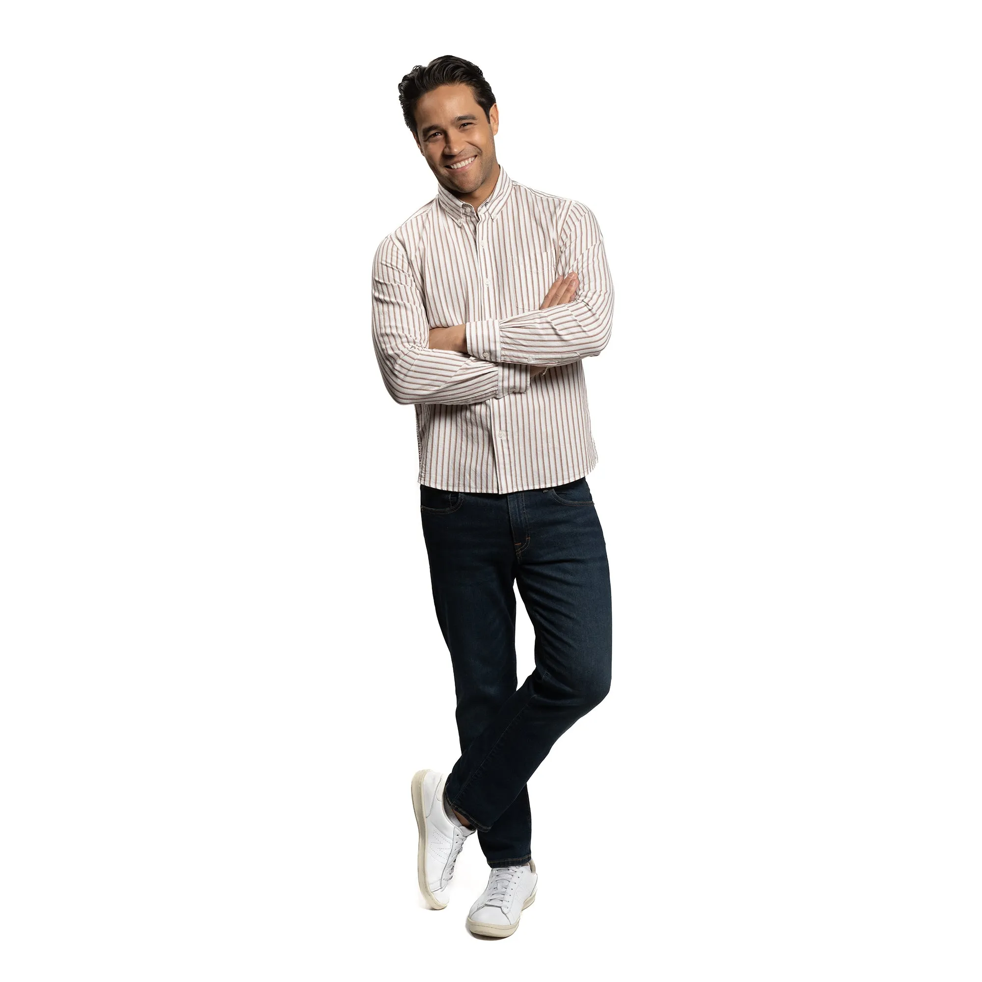 Weekend Linen Shirts - White Burgundy Stripe