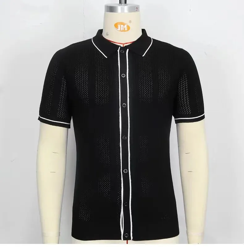 Wiaofellas   -  Men's Summer High Quality Polo Shirts Fashion Knitting Short Sleeve Solid Stripes Tees Male Loose Lapel Casual Polo Shirts