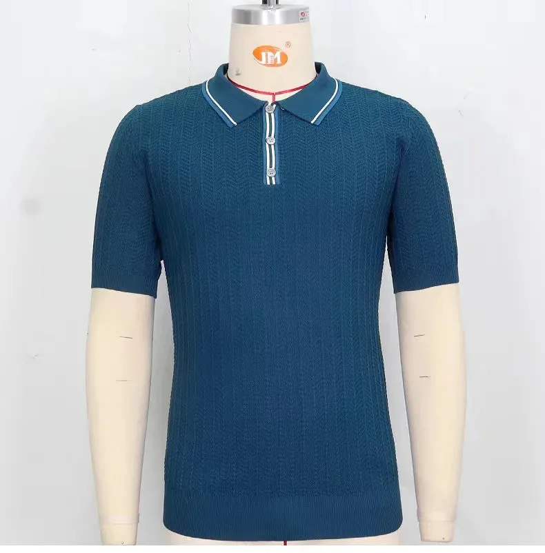 Wiaofellas   -  Men's Summer High Quality Polo Shirts Fashion Knitting Short Sleeve Solid Stripes Tees Male Loose Lapel Casual Polo Shirts