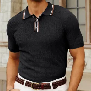 Wiaofellas   -  Men's Summer High Quality Polo Shirts Fashion Knitting Short Sleeve Solid Stripes Tees Male Loose Lapel Casual Polo Shirts