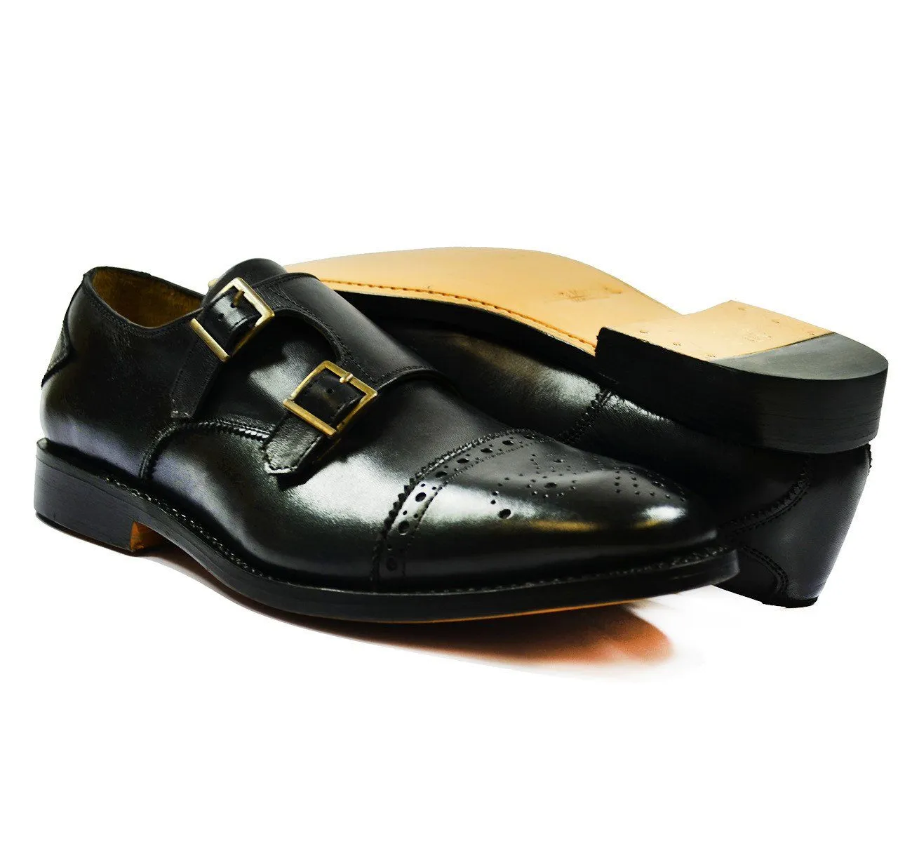 WILLIAMS Black Full Leather Monk Strap Dress Shoes
