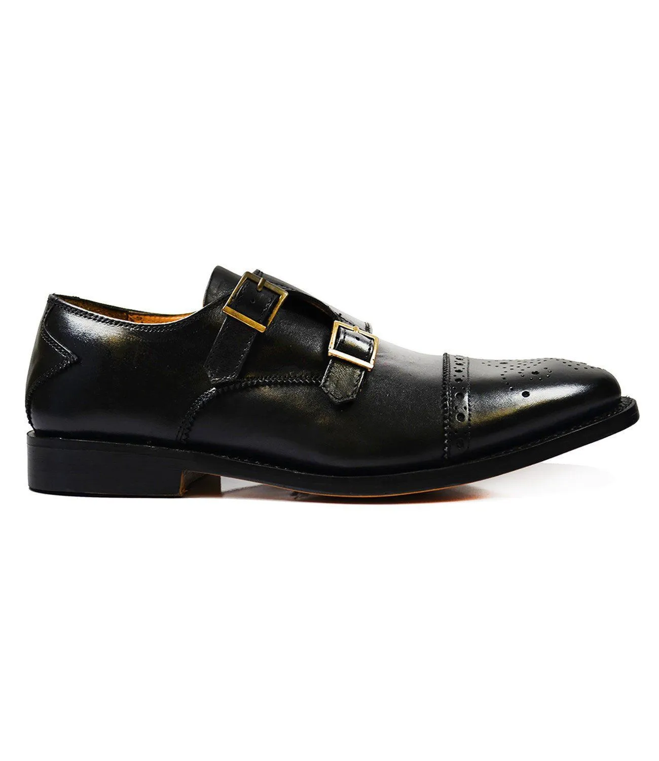 WILLIAMS Black Full Leather Monk Strap Dress Shoes