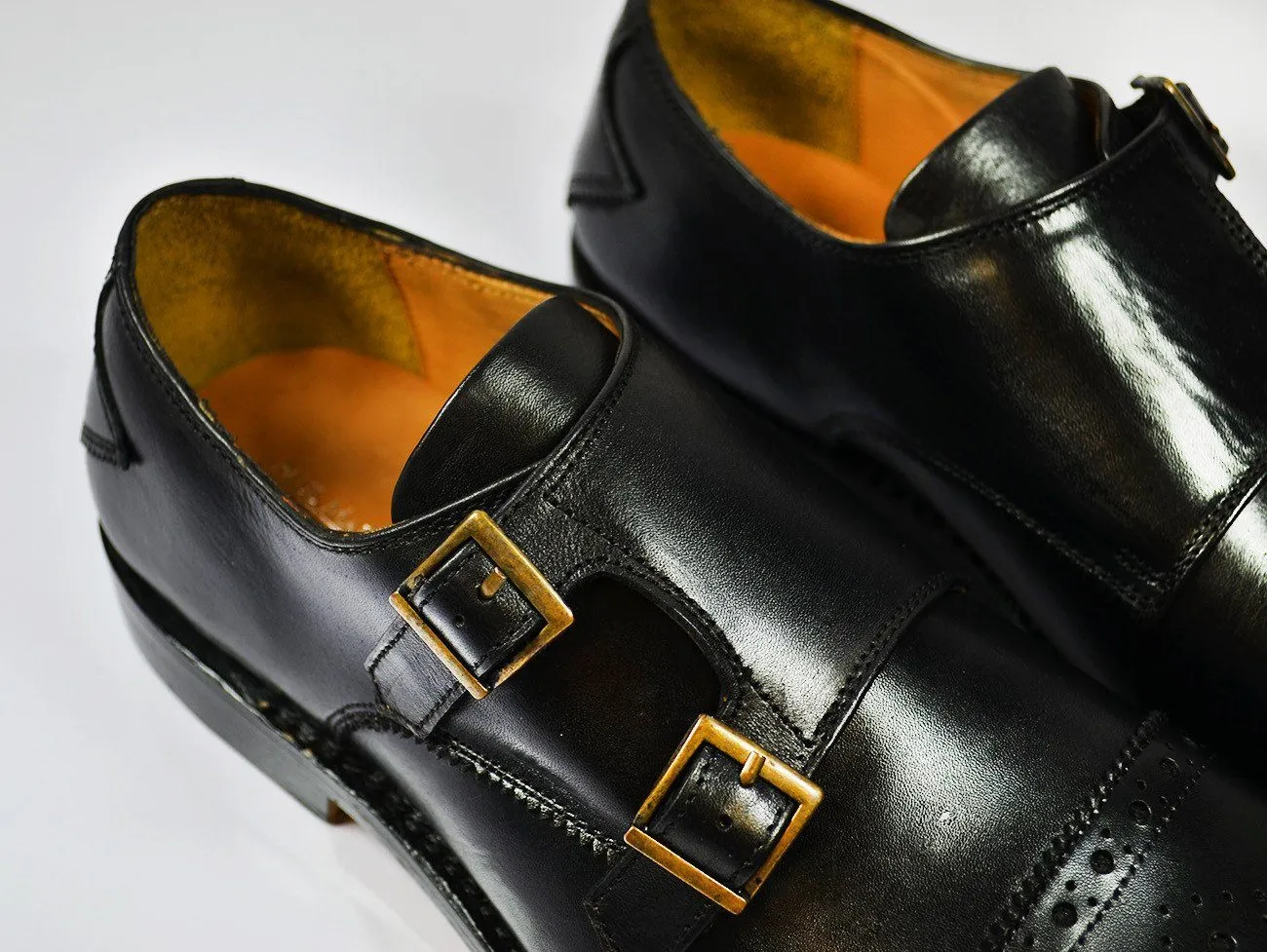 WILLIAMS Black Full Leather Monk Strap Dress Shoes