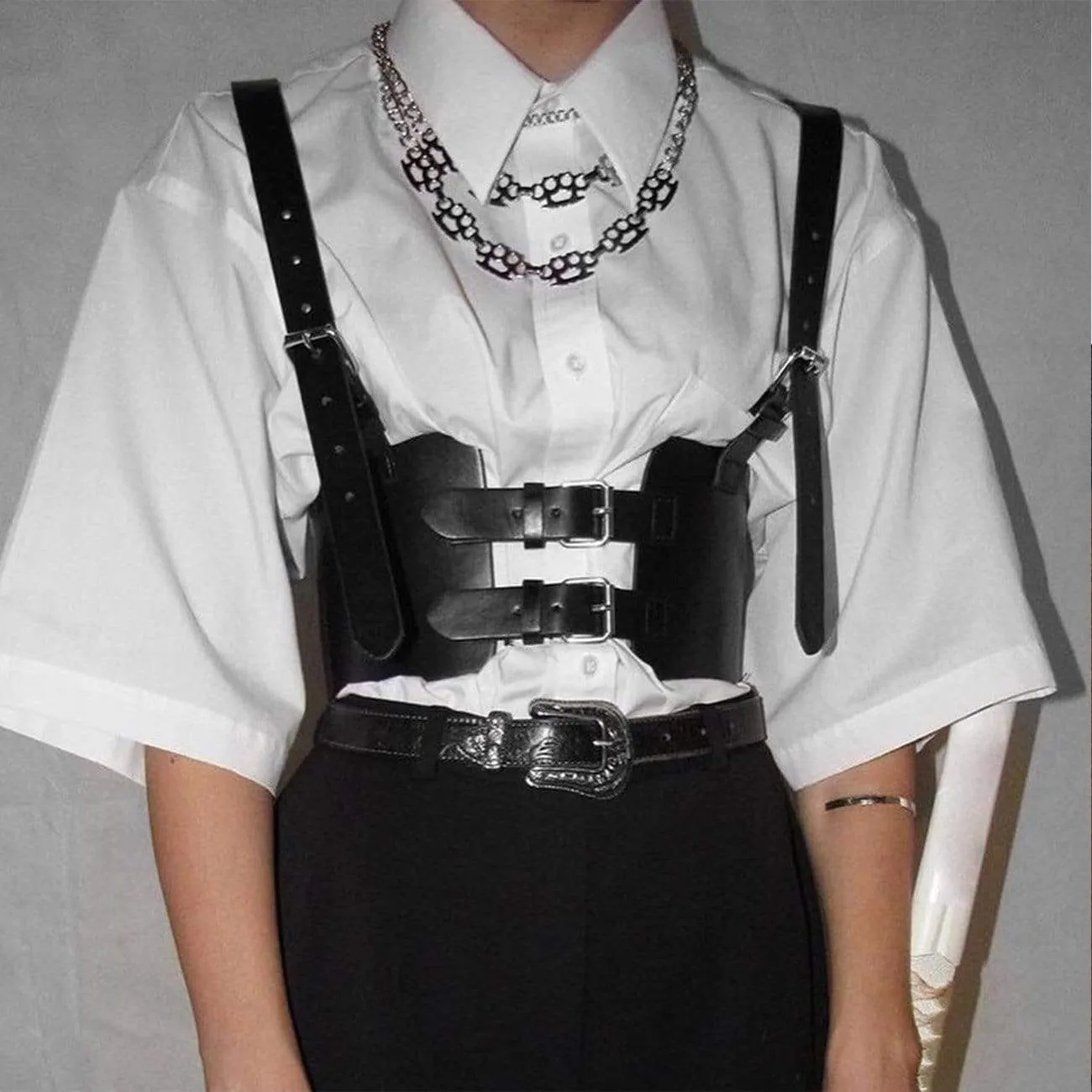 WLS Personalized Punk Strap PU Sling Vest