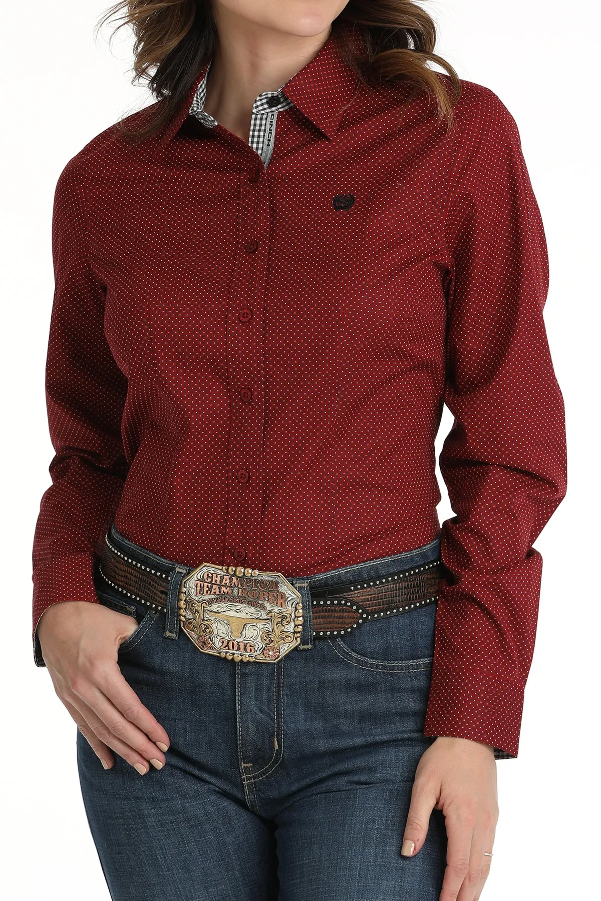 Women's Cinch MSW9165059 Red Print Button Down Western Shirt