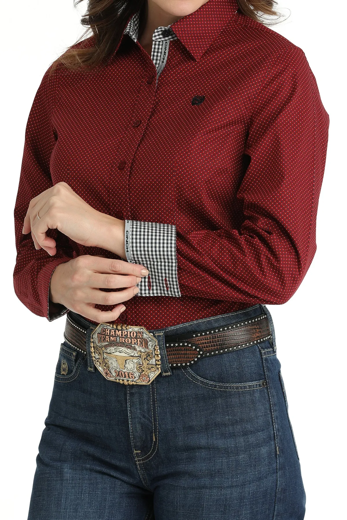 Women's Cinch MSW9165059 Red Print Button Down Western Shirt