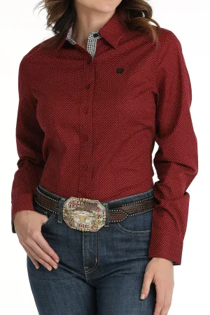 Women's Cinch MSW9165059 Red Print Button Down Western Shirt