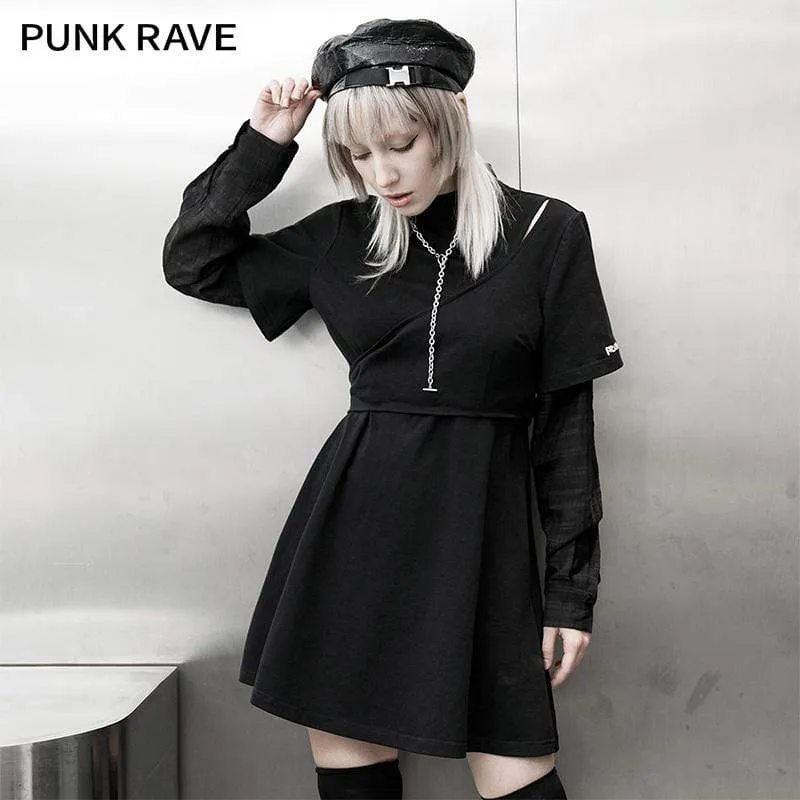 Women's Gothic Ripped Dresses Splicing Mesh T-shirts