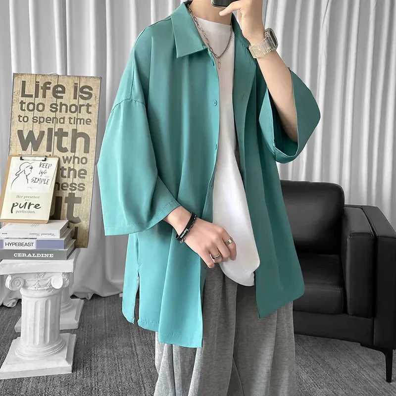 xiangtuibao Solid Color Oversized Men's Shirts  Harajuku Men Casual Half Sleeve Shirt Tops Cool Summer Streetwear Man Blouse 6 Colors