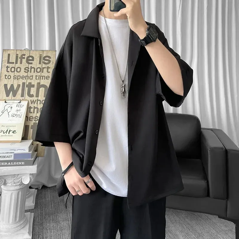 xiangtuibao Solid Color Oversized Men's Shirts  Harajuku Men Casual Half Sleeve Shirt Tops Cool Summer Streetwear Man Blouse 6 Colors