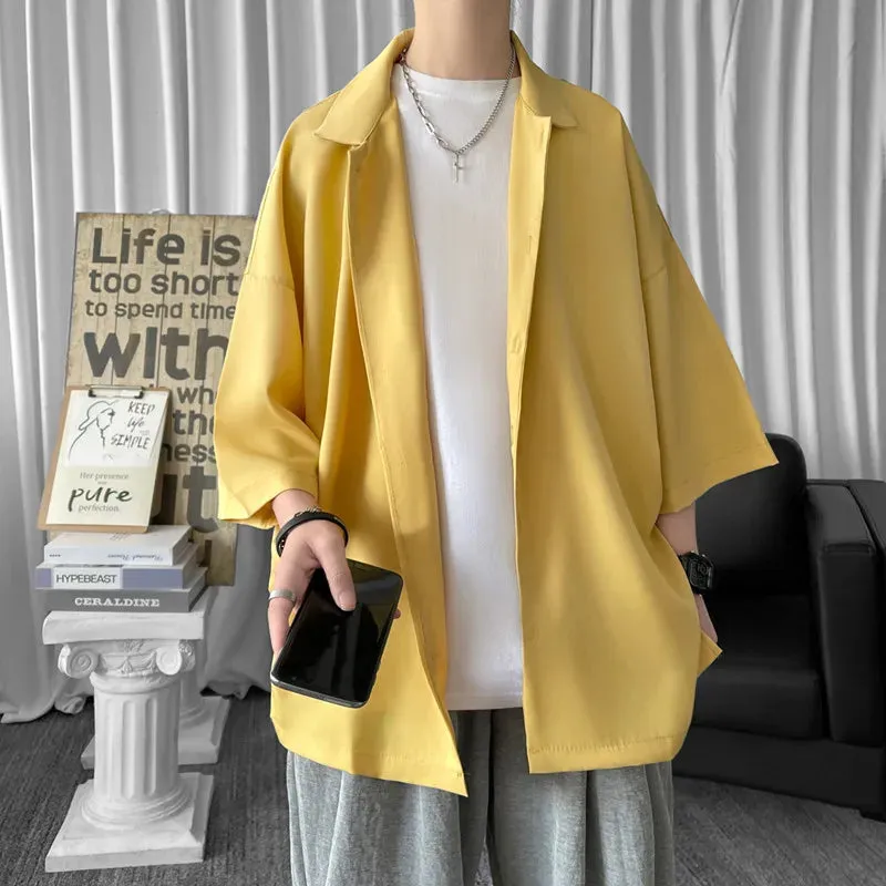 xiangtuibao Solid Color Oversized Men's Shirts  Harajuku Men Casual Half Sleeve Shirt Tops Cool Summer Streetwear Man Blouse 6 Colors