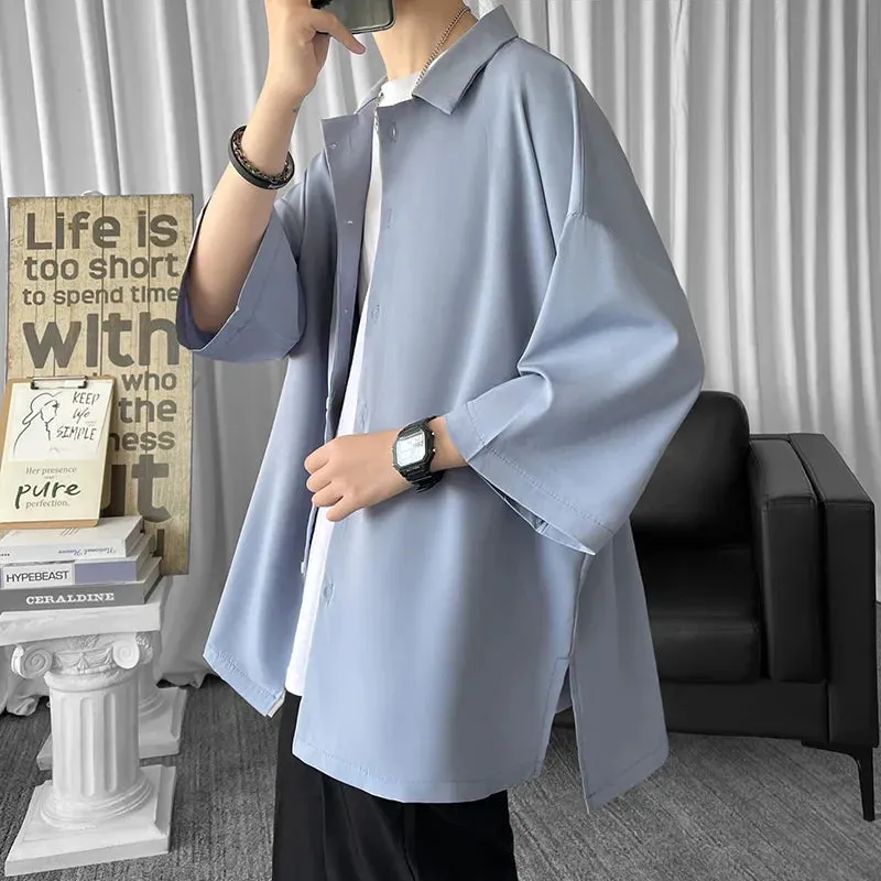 xiangtuibao Solid Color Oversized Men's Shirts  Harajuku Men Casual Half Sleeve Shirt Tops Cool Summer Streetwear Man Blouse 6 Colors