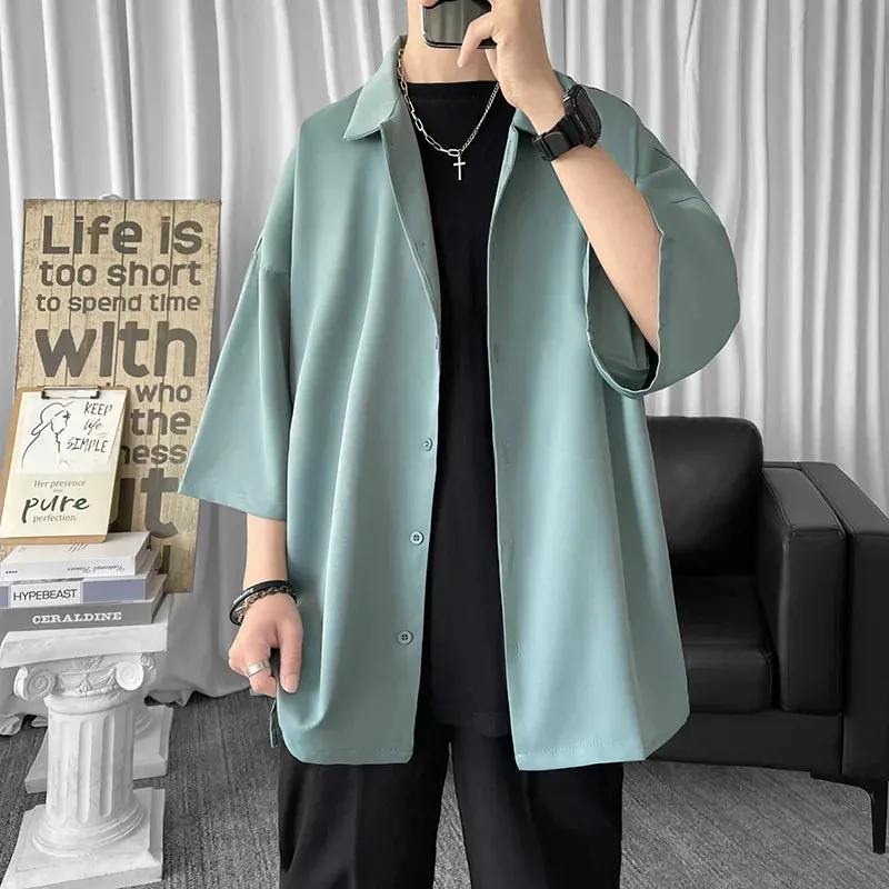 xiangtuibao Solid Color Oversized Men's Shirts  Harajuku Men Casual Half Sleeve Shirt Tops Cool Summer Streetwear Man Blouse 6 Colors